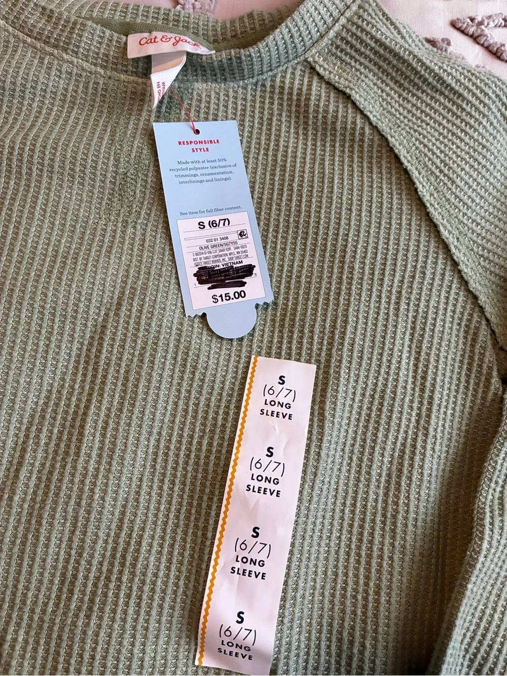 Cat & Jack Sage Green Waffle Thermal Long Sleeve Top - Kids